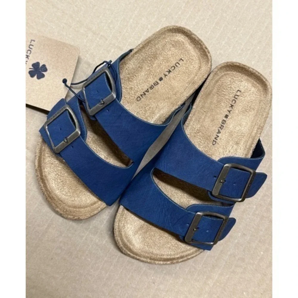Lucky Brand Blanc Kids Sandals‎ Navy Blue  Suede Double Buckle Slides US 3